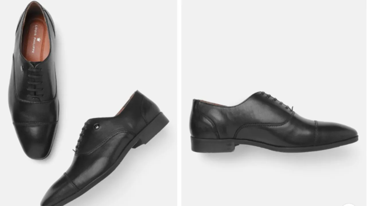 Louis Philippe Men Black Leather Solid Formal Oxfords