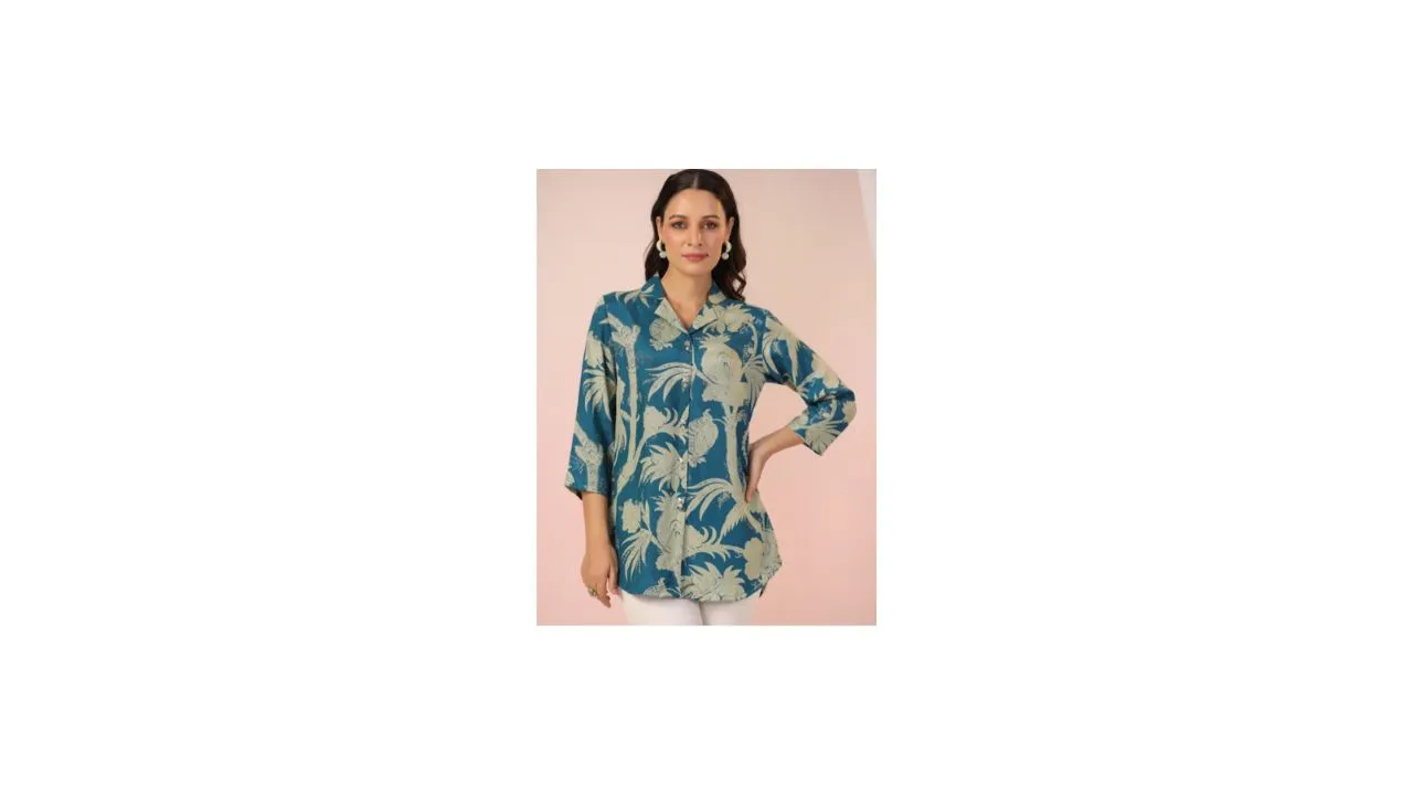 Kaftanize Women Printed Silk Casual Shirt