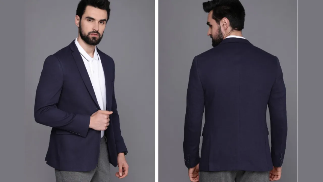 Louis Philippe Sport Men Navy Blue Solid Single Breasted Blazer