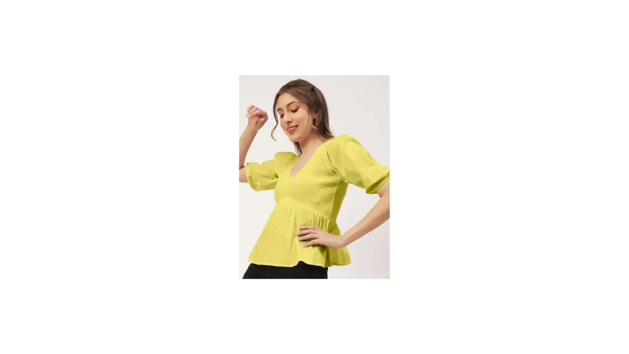 Moomaya Puffed Sleeves Cotton Empire Top