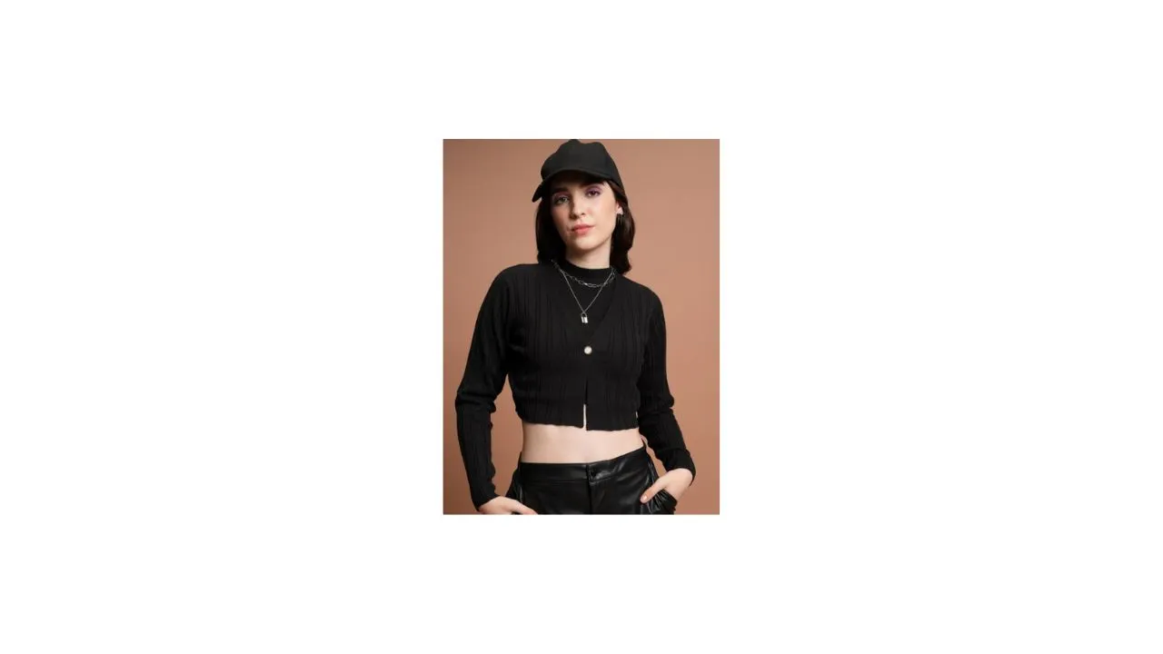 Tokyo Talkies Black Striped Crop Cardigan