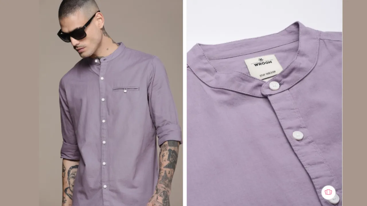 WROGN Men Slim Fit Band Collar Pure Cotton Casual Shirt