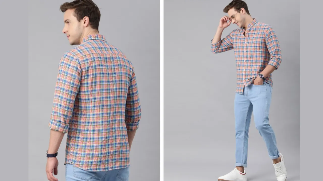 Mast & Harbour Checked Casual Cotton-Linen Shirt