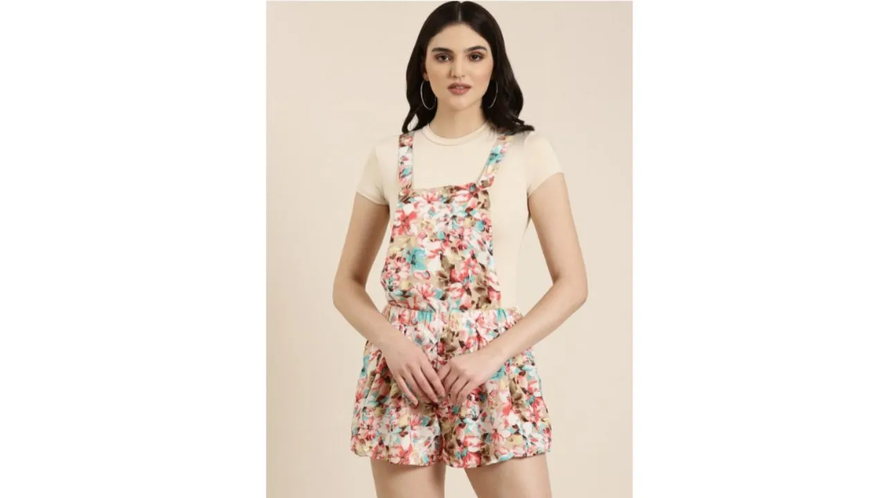 SHOWOFF Floral Printed Cotton Dungarees 