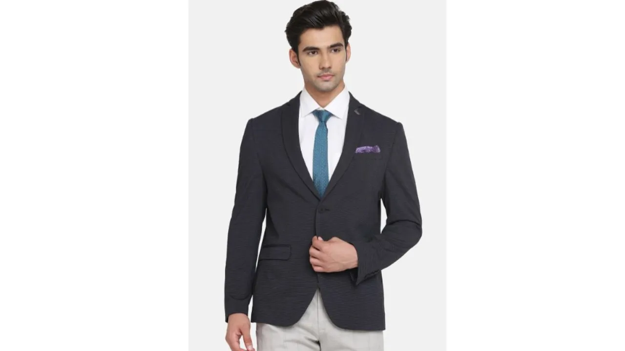 Blackberrys Men Formal Black Striped Blazer