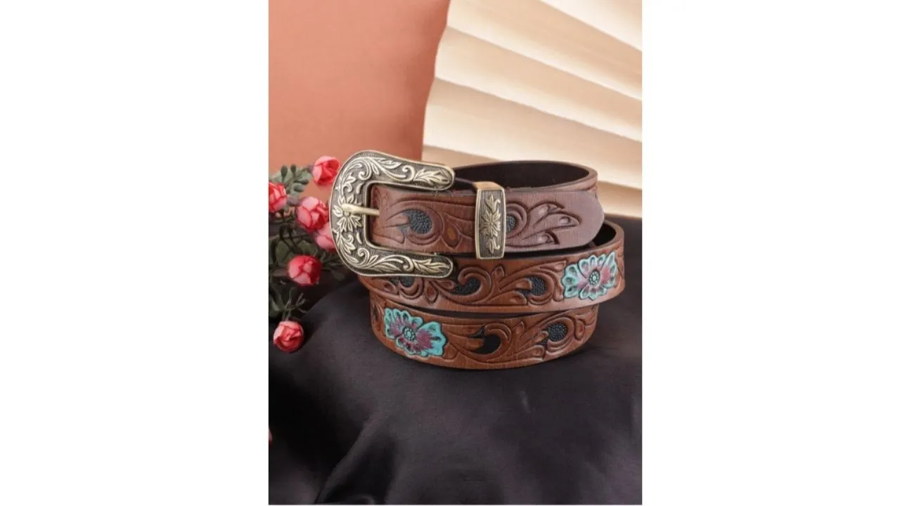  Aditi Wasan Women Textured Slim Leather Belt 