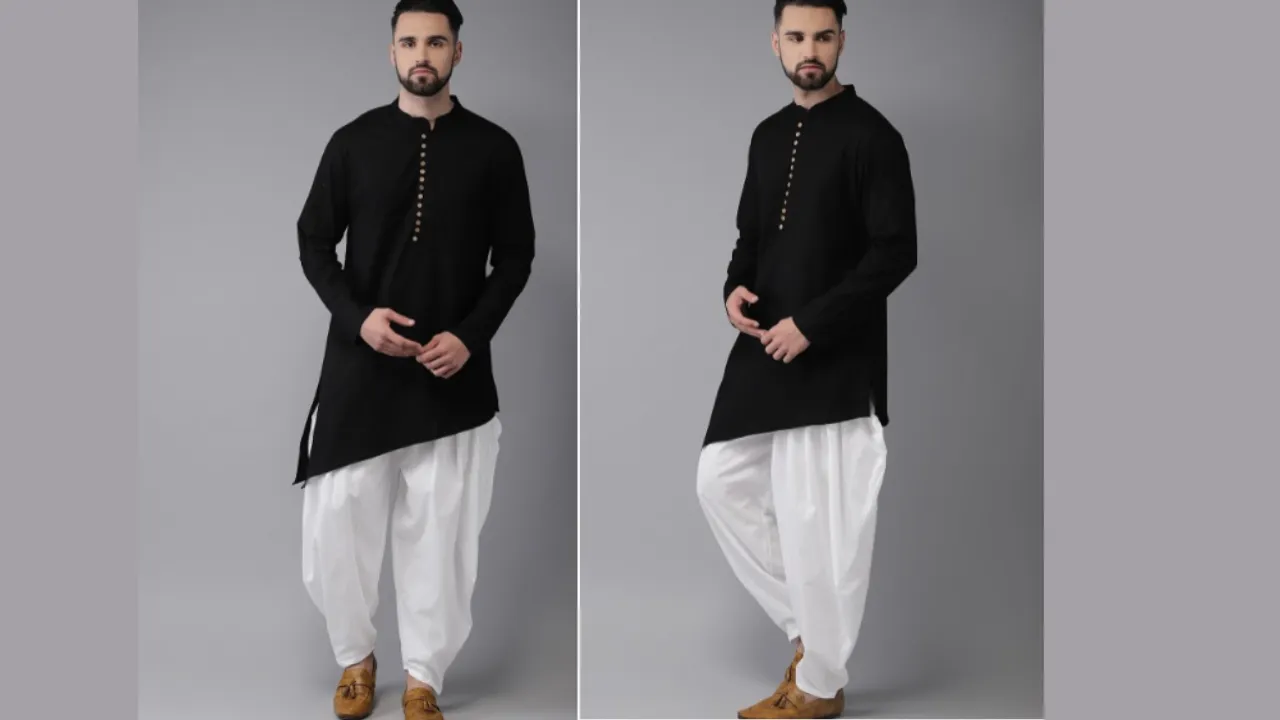 Anouk Men Black & White Solid Kurta with Salwar
