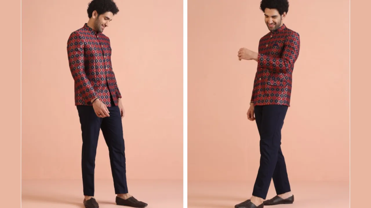 KISAH Men Ethnic Motifs Printed Mandarin Collar Ethnic Jodhpuri Bandhgala With Trouser