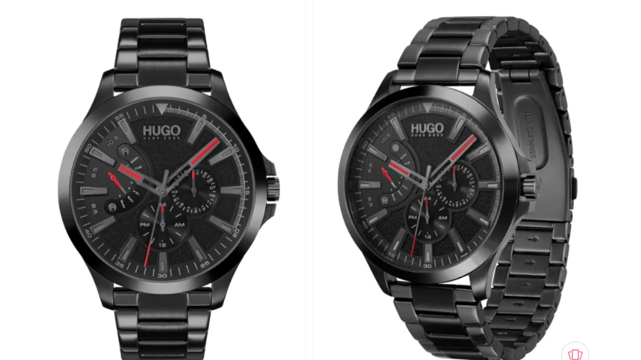 HUGO Men Black Leap Bracelet Style Analogue Multi Function Watch