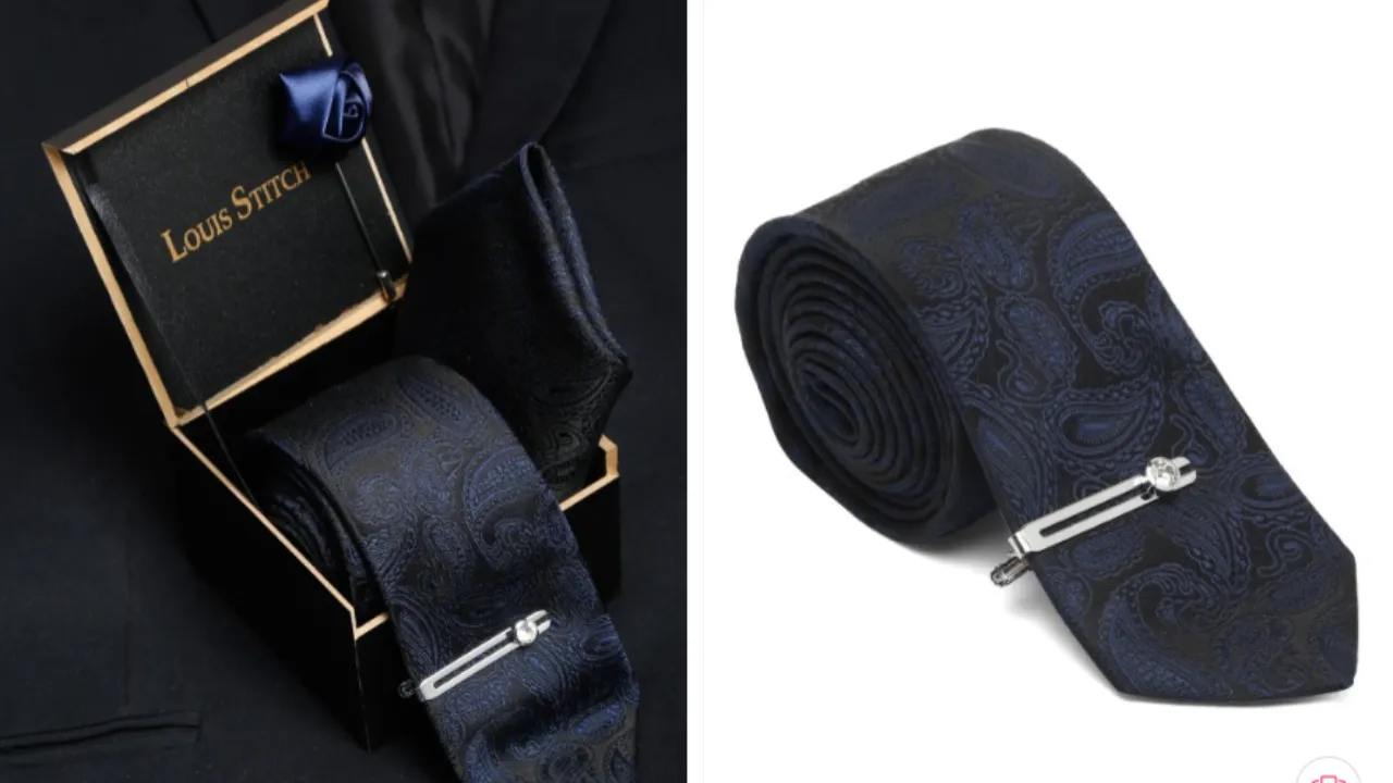 LOUIS STITCH Men Space Blue Italian Silk Necktie Accessory Gift Set