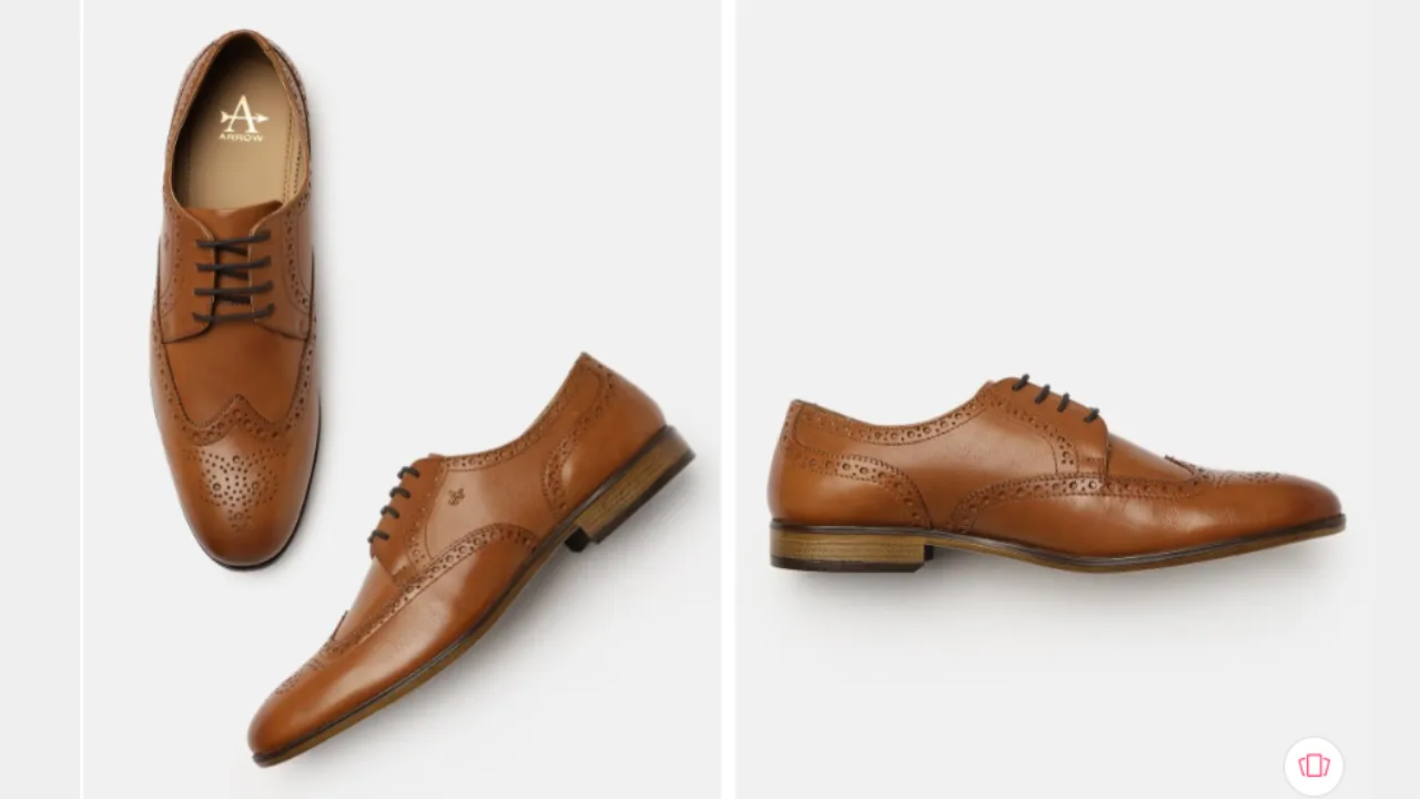 Arrow Men Tan Brown Textured Leather Brogues Formal Shoes