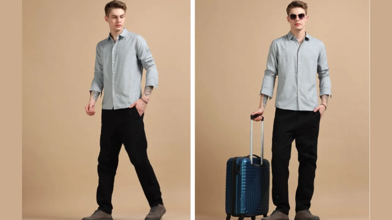 StitchX Men Full Sleeve Solid Airport Look Spread Collar Shirt