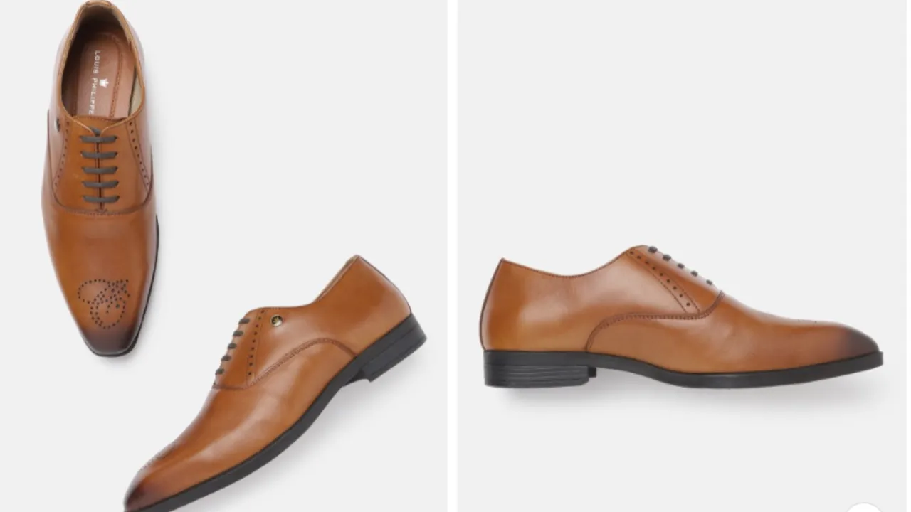 Louis Philippe Men Tan Brown Leather Formal Oxfords with Brogue Detail