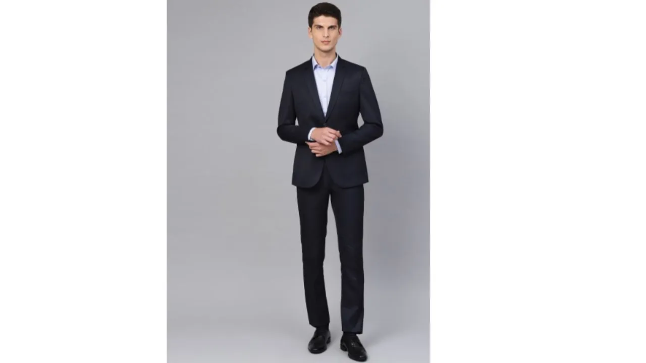 MANQ Men Navy Blue Formal Suit