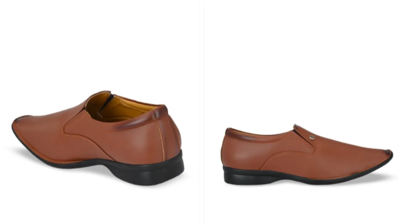 HERE&NOW Men Tan Brown Formal Slip-On Shoes