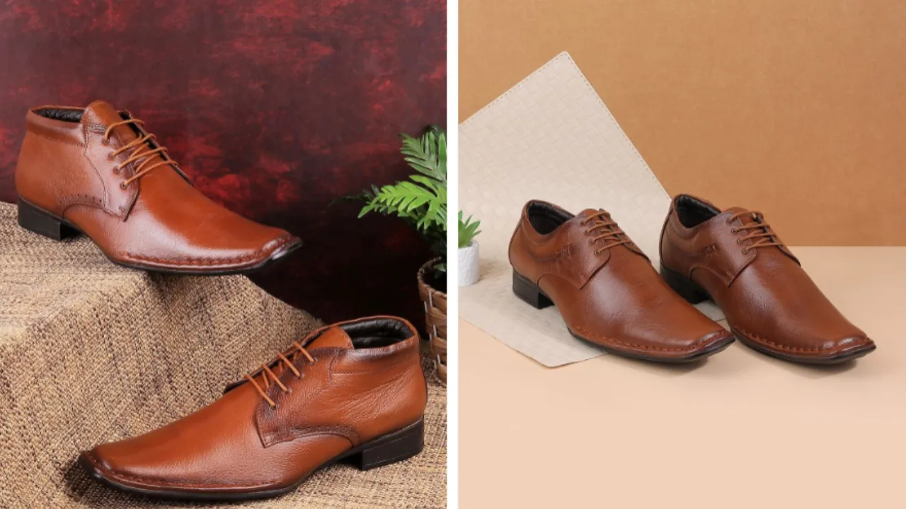 Metro Men Tan Brown Textured Formal Leather Derbys