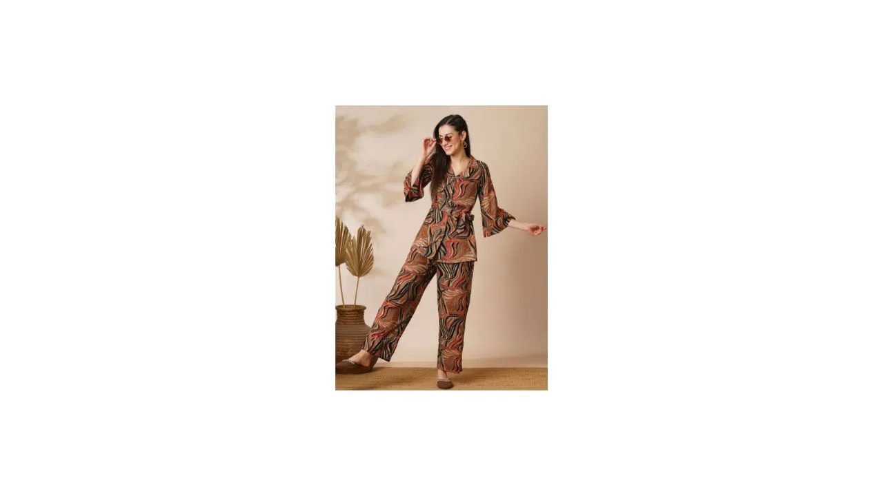 Globus Brown & Red Foil Print Co-Ord Set