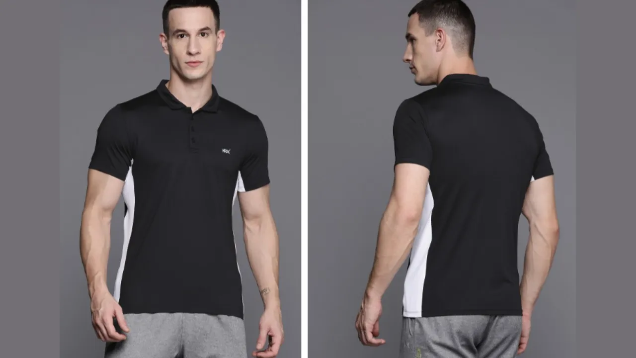 HRX Men Striped Polo Collar Slim Fit T-shirt with Reflective Detail