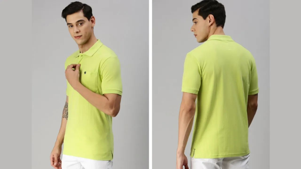 ONN Men Fluorescent Green Polo Collar T-shirt