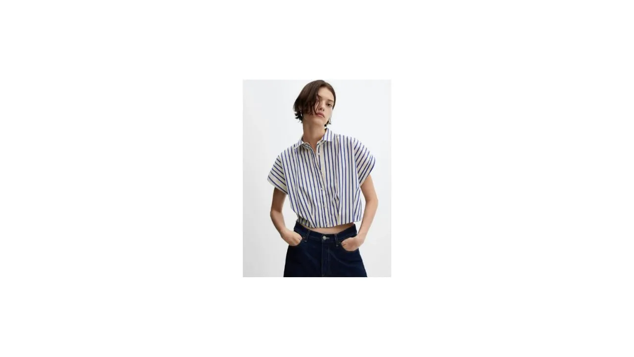 MANGO Striped Cropped Shirt