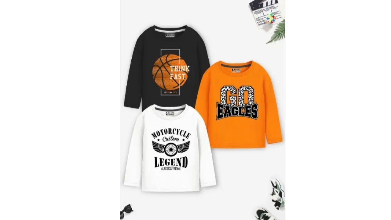HERE&NOW Boys Typography 3 Printed Applique T-shirt