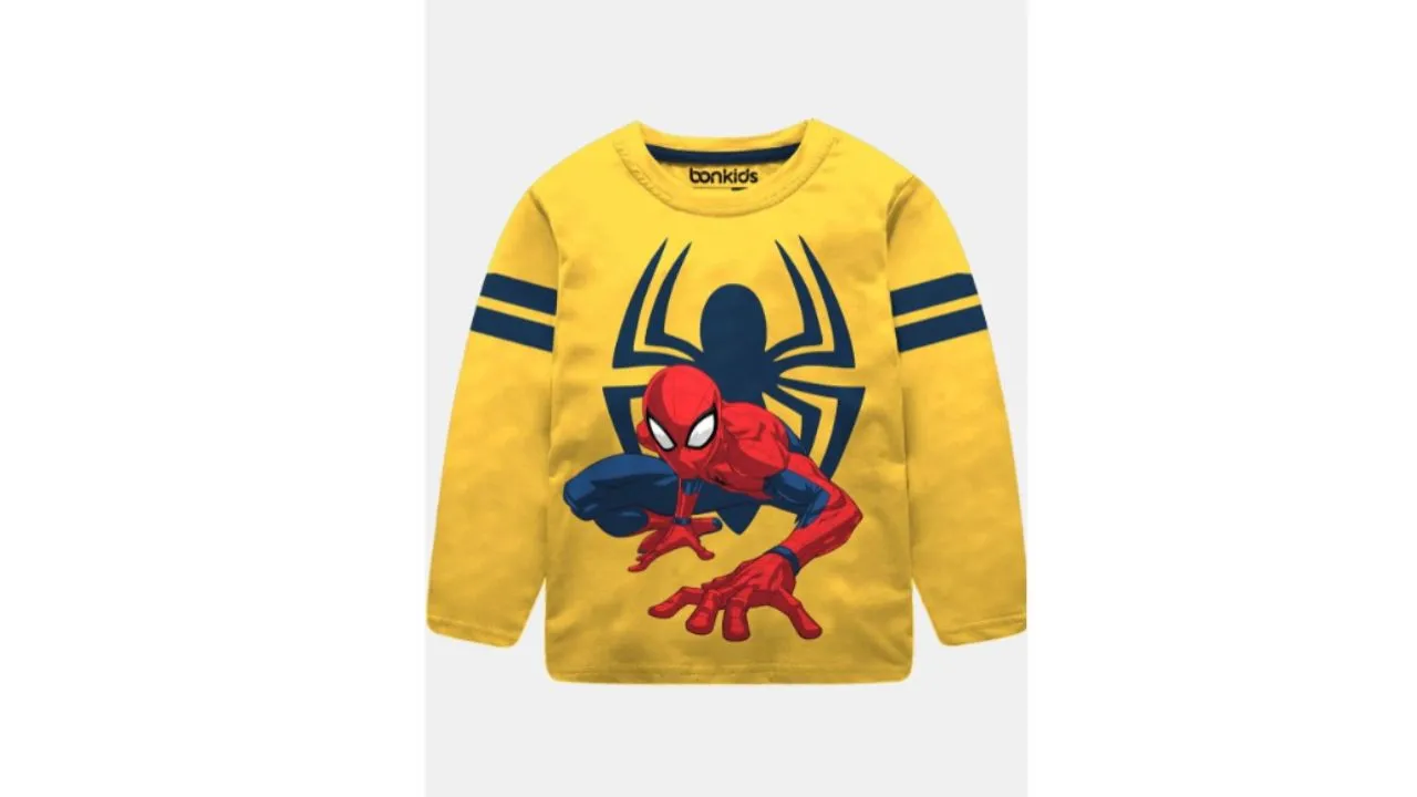 BONKIDS Boys Yellow Spiderman Round neck T-shirt 