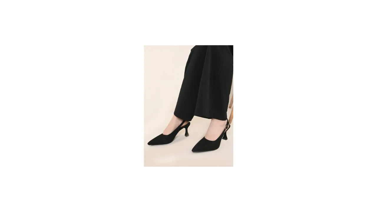 DressBerry Black Pointed Toe Block Heeled Pumps