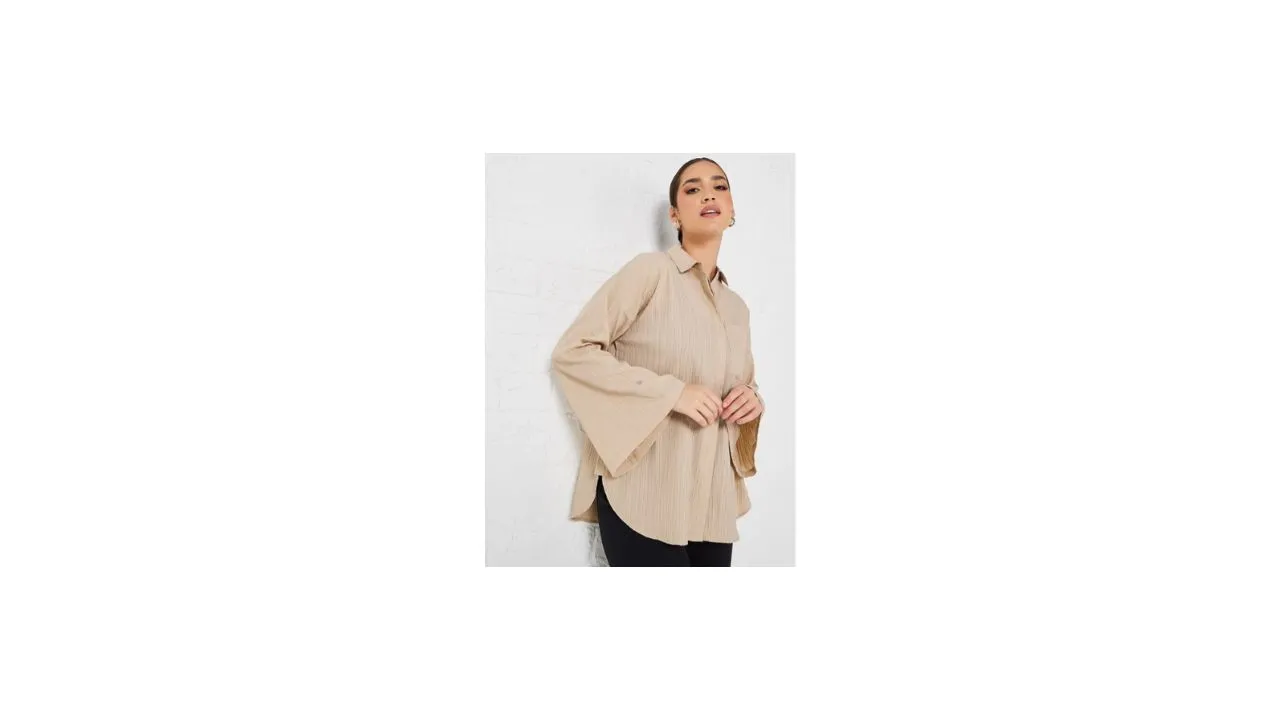 Styli Beige Spread Collar Casual Shirt