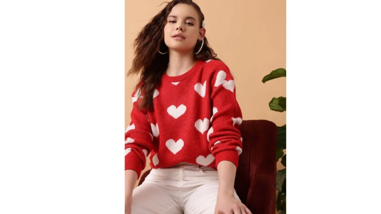 STREET 9—Conversational Printed Acrylic Pullover Sweater