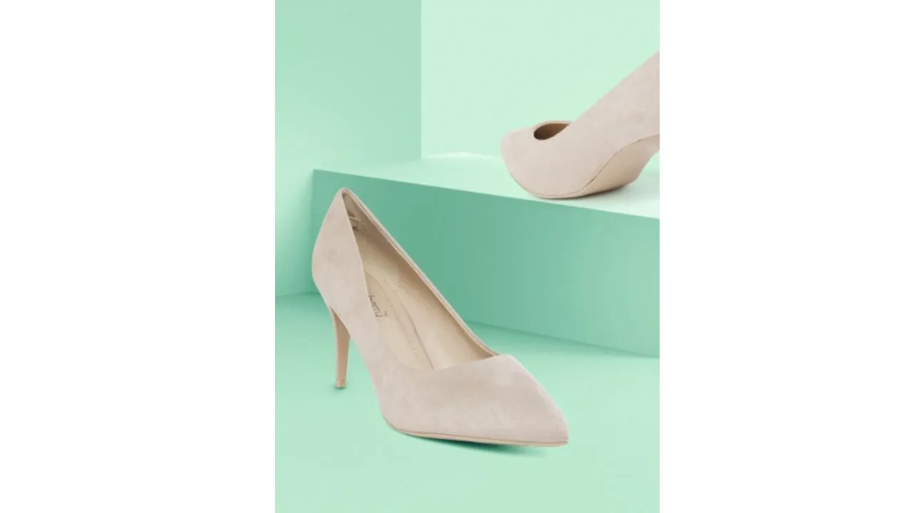 DressBerry Light Beige Solid Suede Finish Formal Pumps
