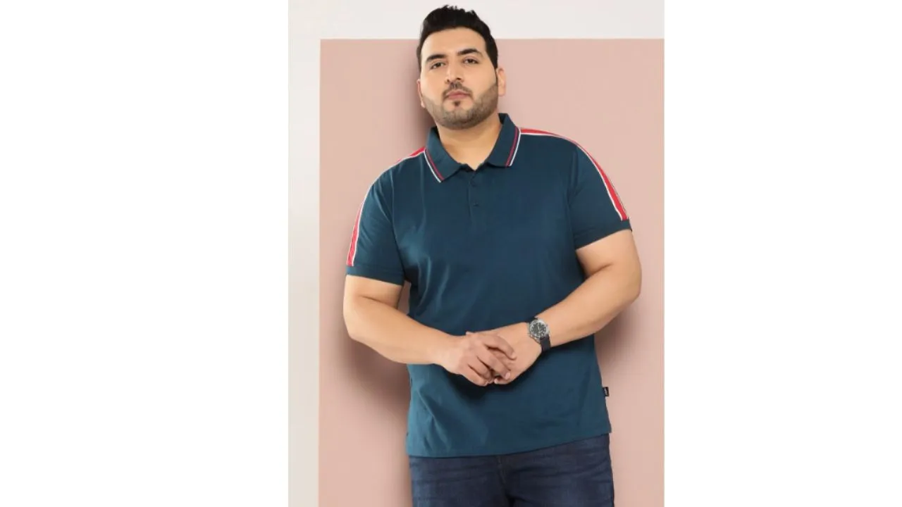 Sztori Men Plus Size Striped Polo Collar Cotton T-Shirt 