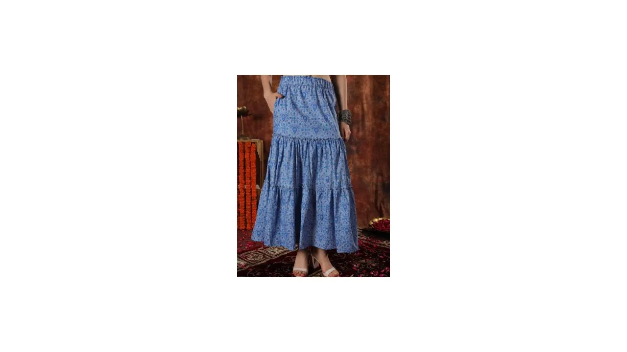 NEUDIS Women Printed Pure Cotton Layered Maxi Skirts
