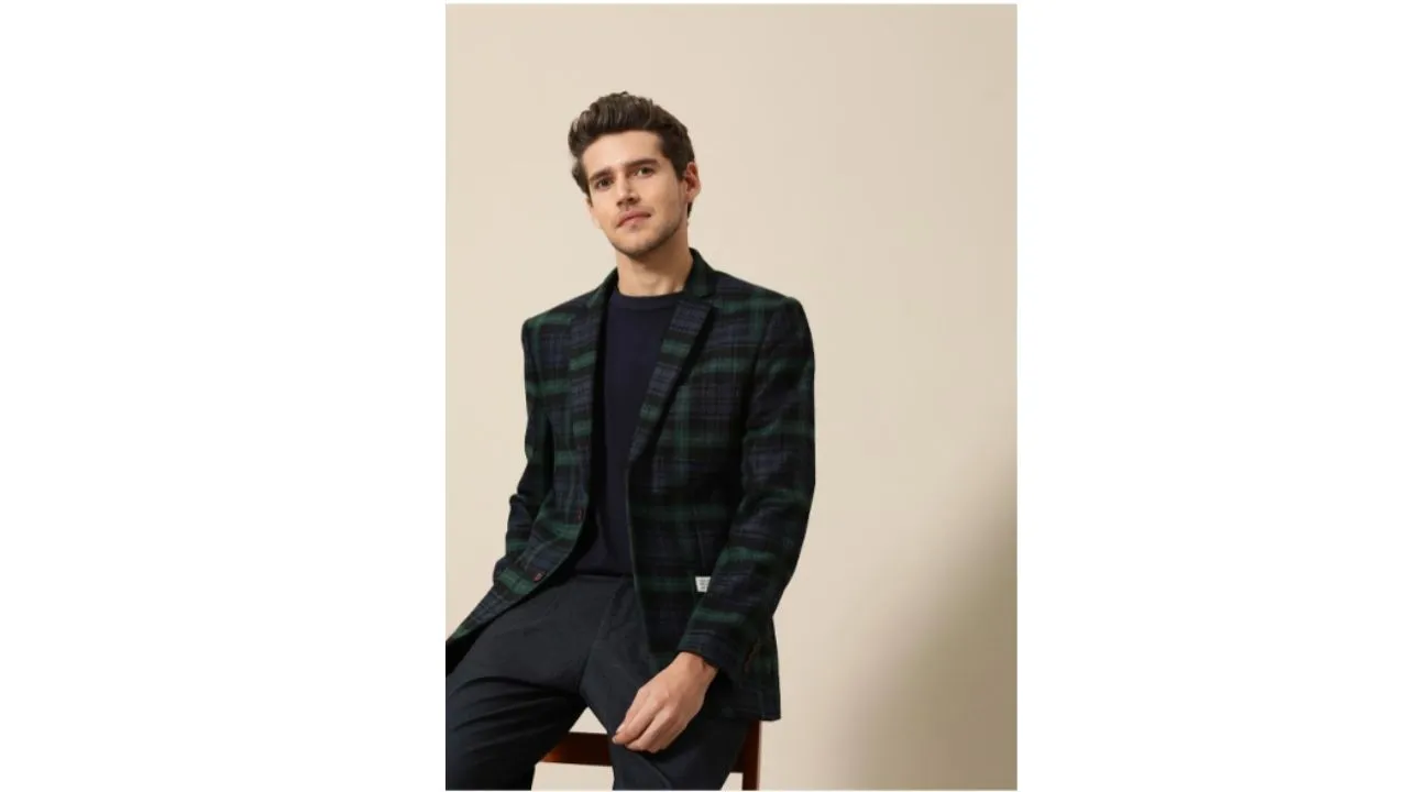 Mr. Bowerbird Men Single Breasted Tailored Fit Tweed Blazer