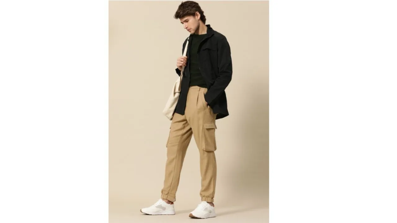  Mr. Bowerbird Men Camel Brown Liberal Fit Solid Pleated Cargos 