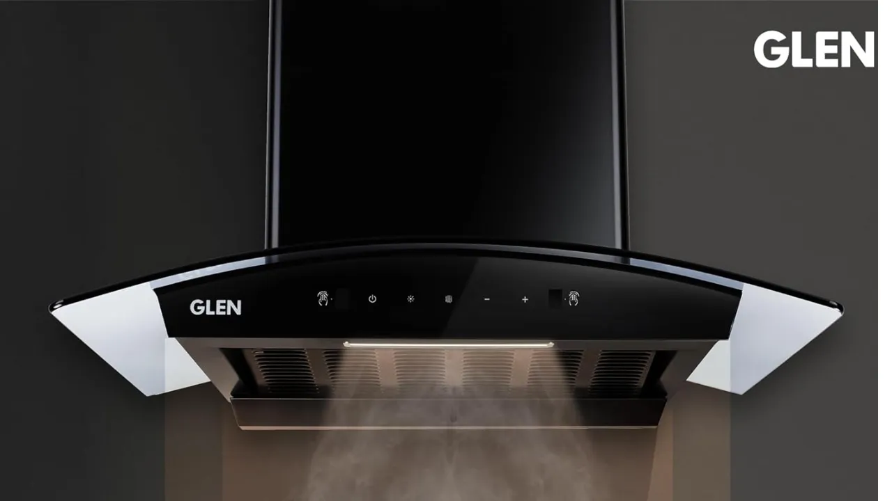 GLEN 60 cm 1200m3/hr Auto-Clean Filterless Curved Glass Kitchen Chimney