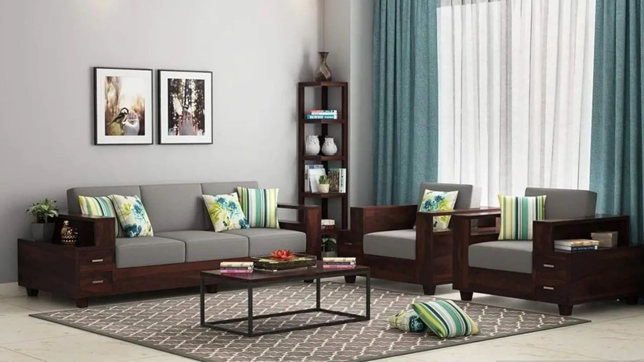 LEGEND HOME FURNITURE Sheesham Teak Wood 5 Seater Sofa Set Living Room
