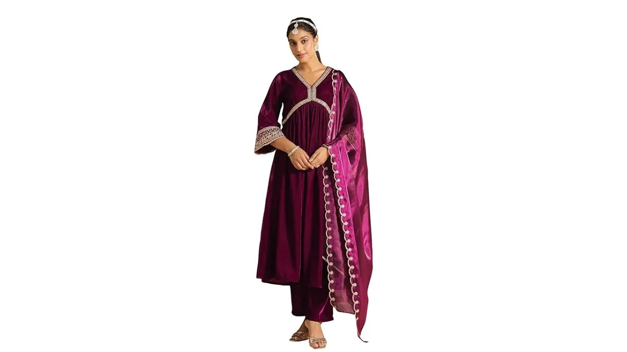  Janasya Women's Purple Velvet Zari 