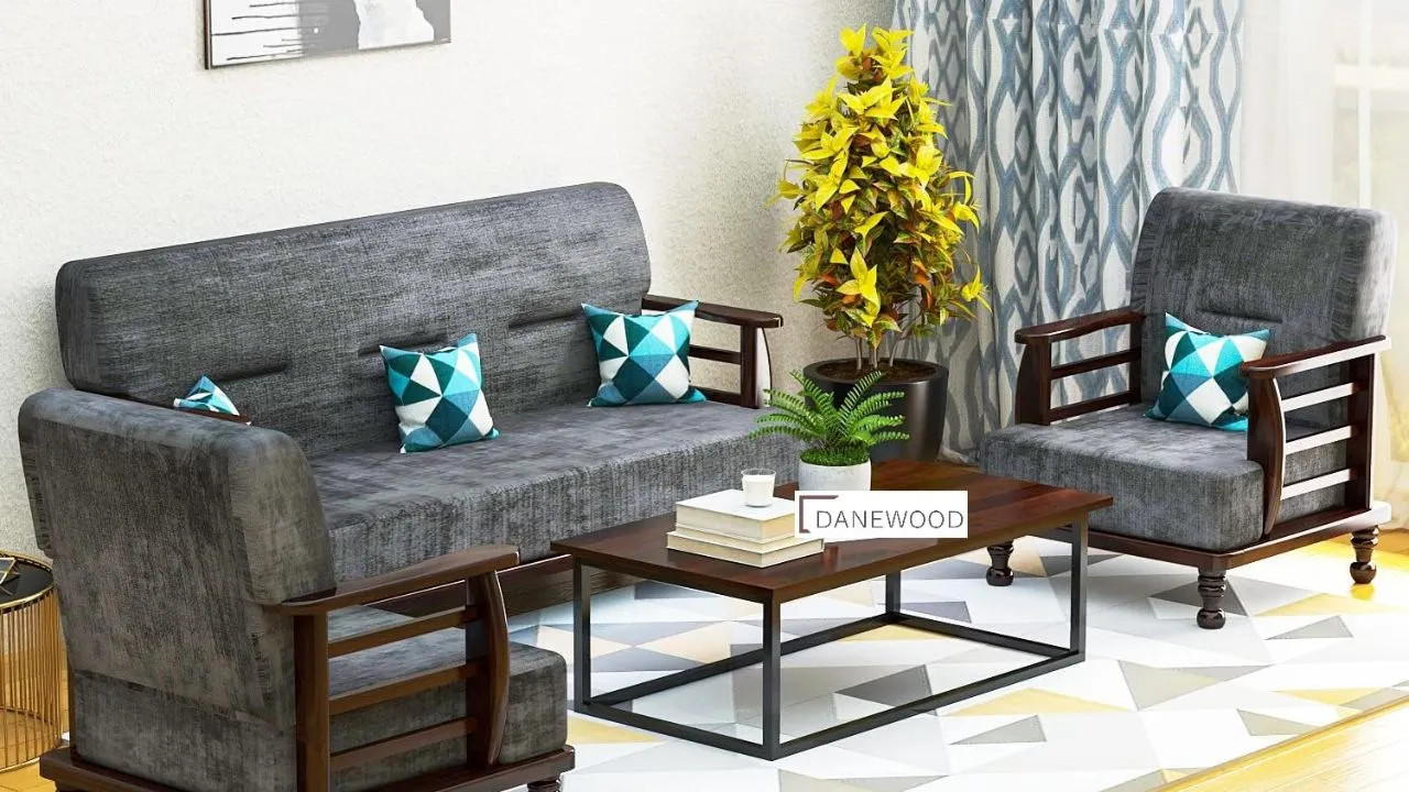 DANEWOOD Wooden 5 Seater Sofa Set