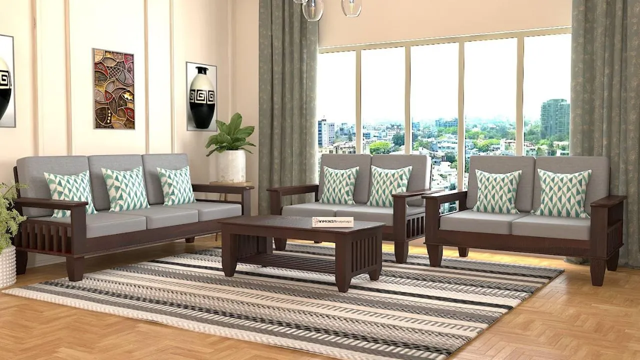 FURNESHO Sheesham Wood 7 Seater Sofa Set