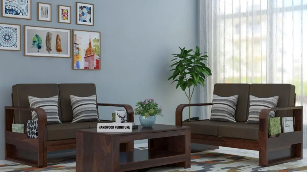 HANDWOOD FURNITURE Wood 4 Seater Sofa Set