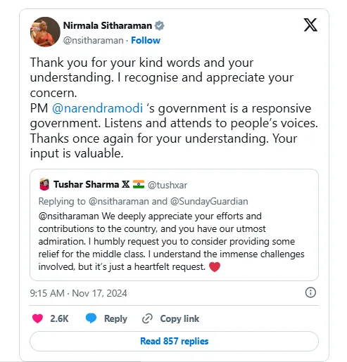 Nirmala Sitharaman Tweet