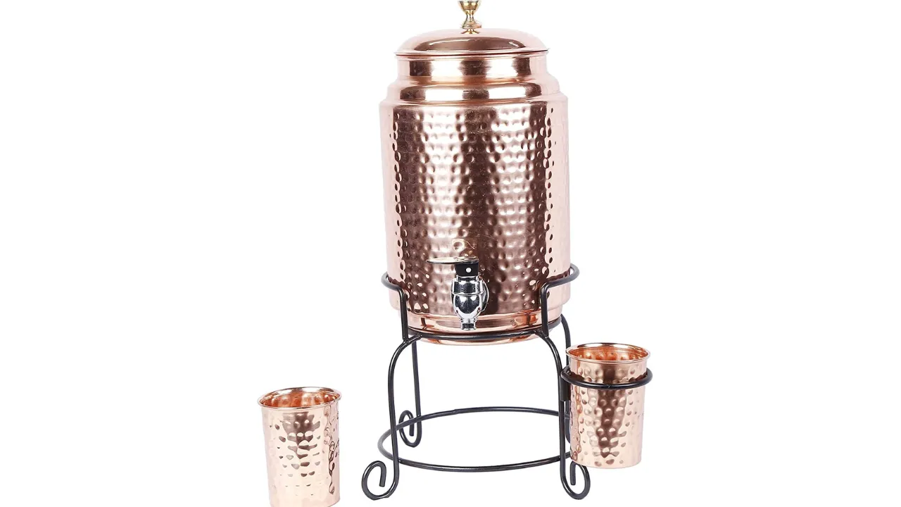 R Ayurveda Copper 5 Litre Hammered Copper Water Dispenser