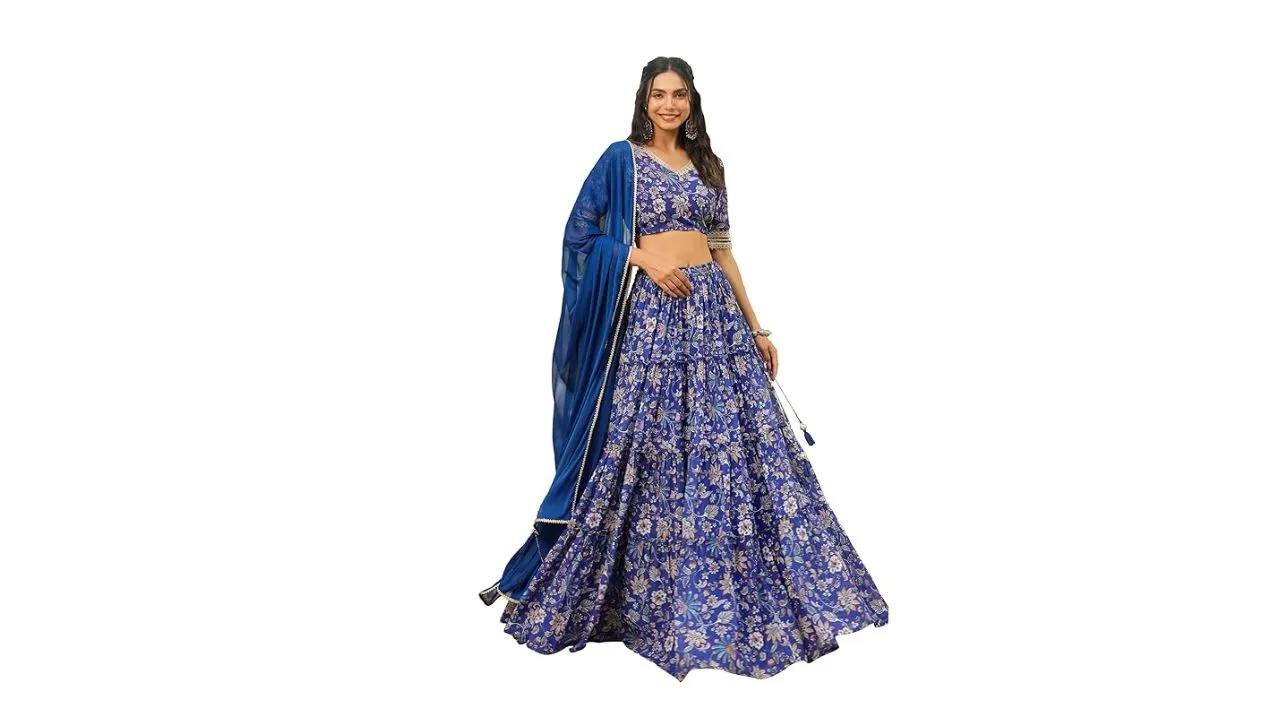 Janasya Women's Blue Georgette Lehenga Choli Set