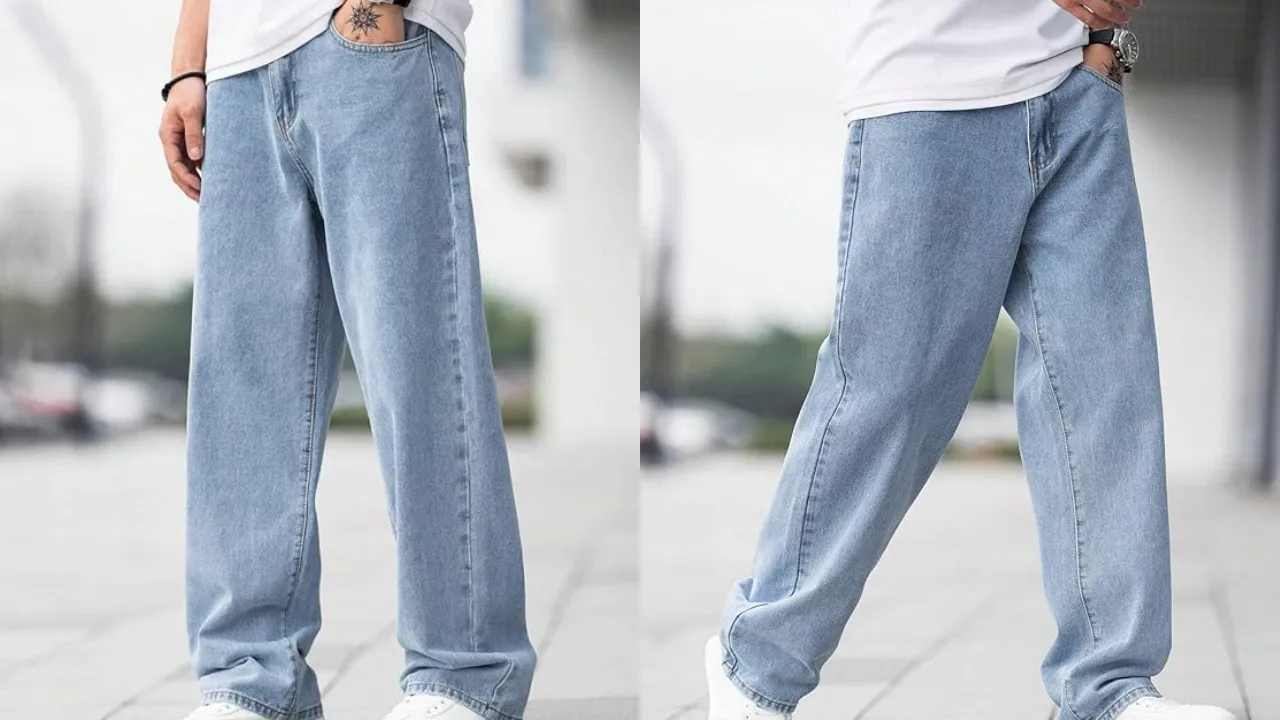 DENIMLOOK Men Relaxed Straight Fit Mid Rise Baggy Light Blue Jeans