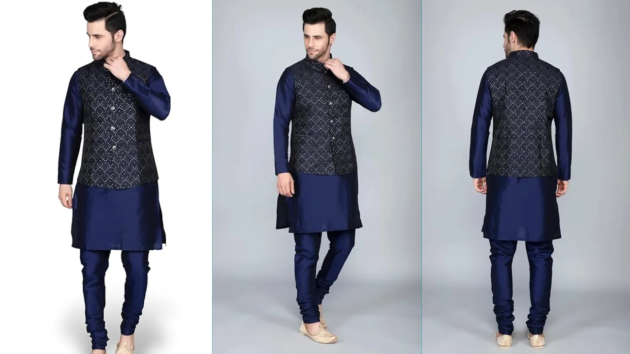 Ethluxis® Men's Silk Blend Kurta Churidar Pyjama