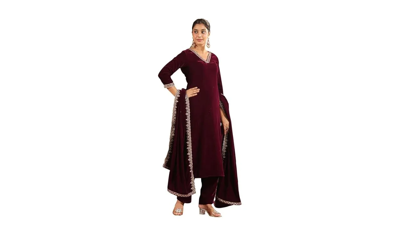 Janasya Women's Velvet Kurta Set