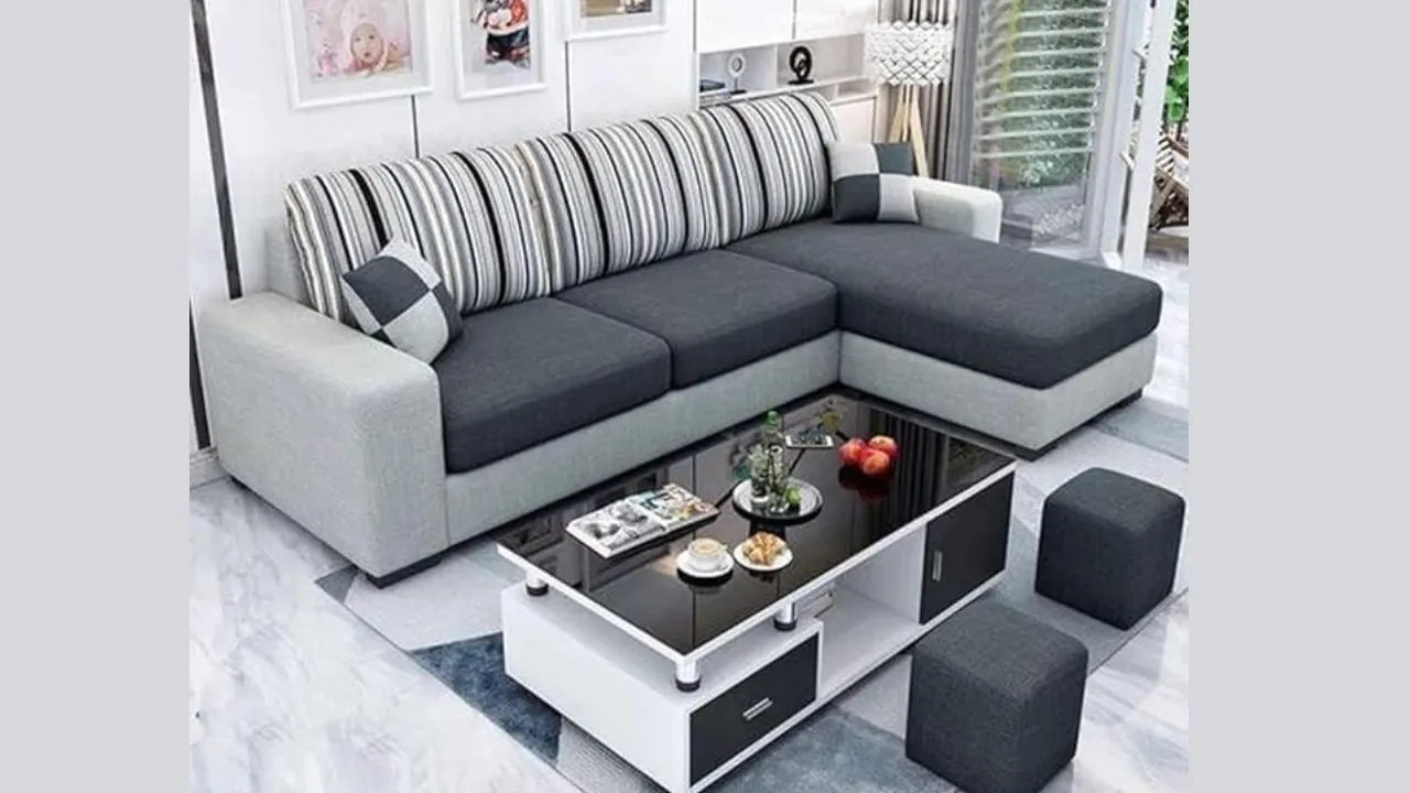 FURNY Lunoy 4 Seater Fabric RHS L Shape Sofa Set