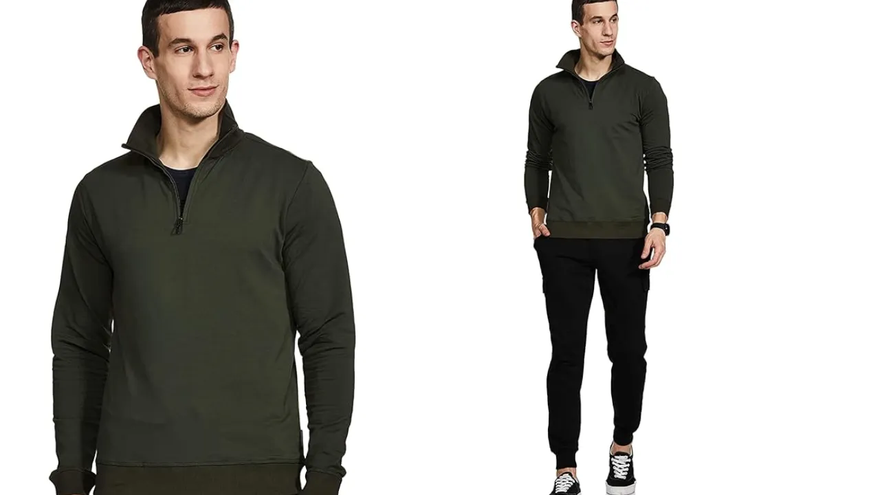 ZUPERB Men's Cotton Half Zip Sweatshirt