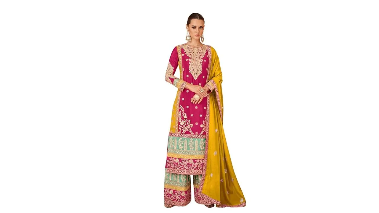 Miss Ethnik Women's Pink Chinon Straight Kurta 