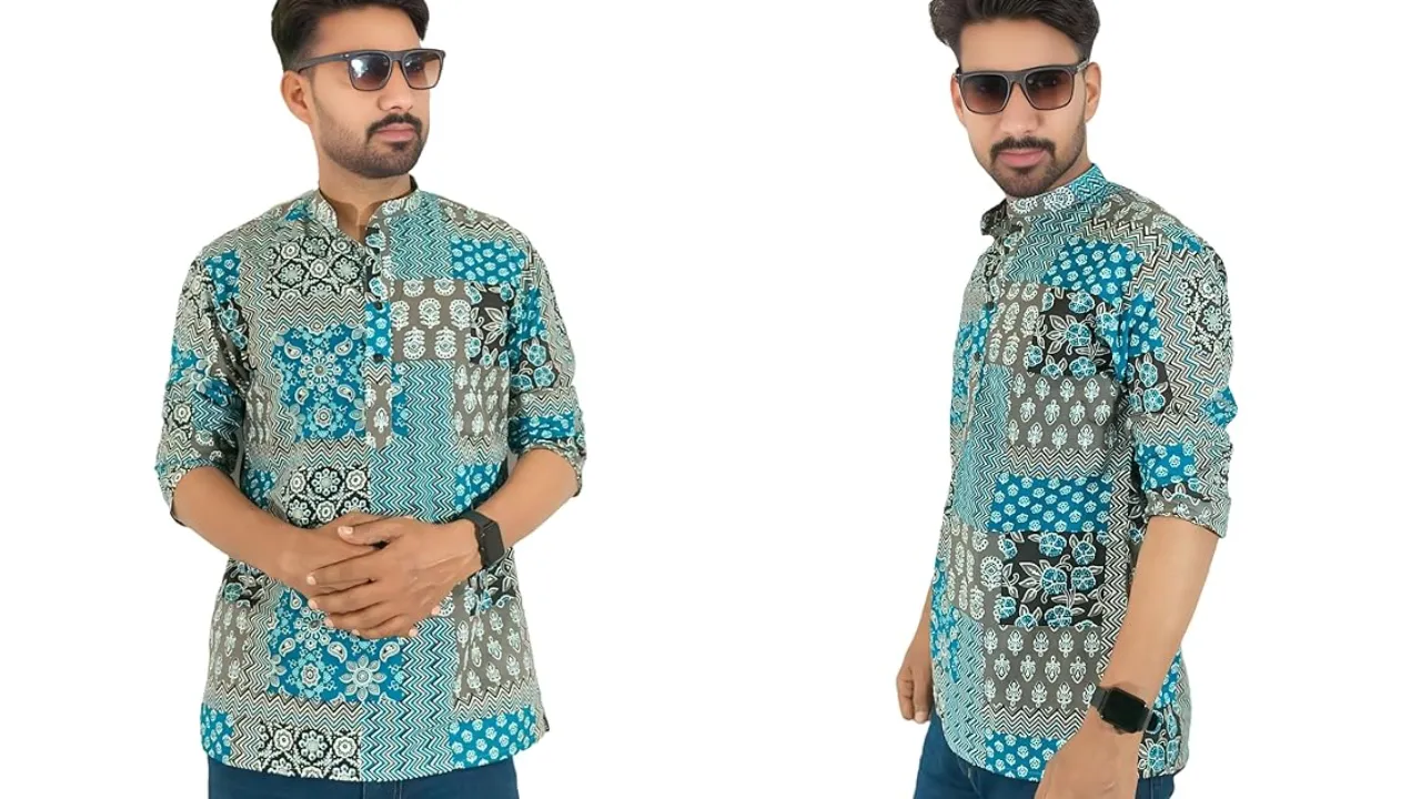 LADSLOOM Long Sleeves Short Kurta for Men with Mandarian Collar